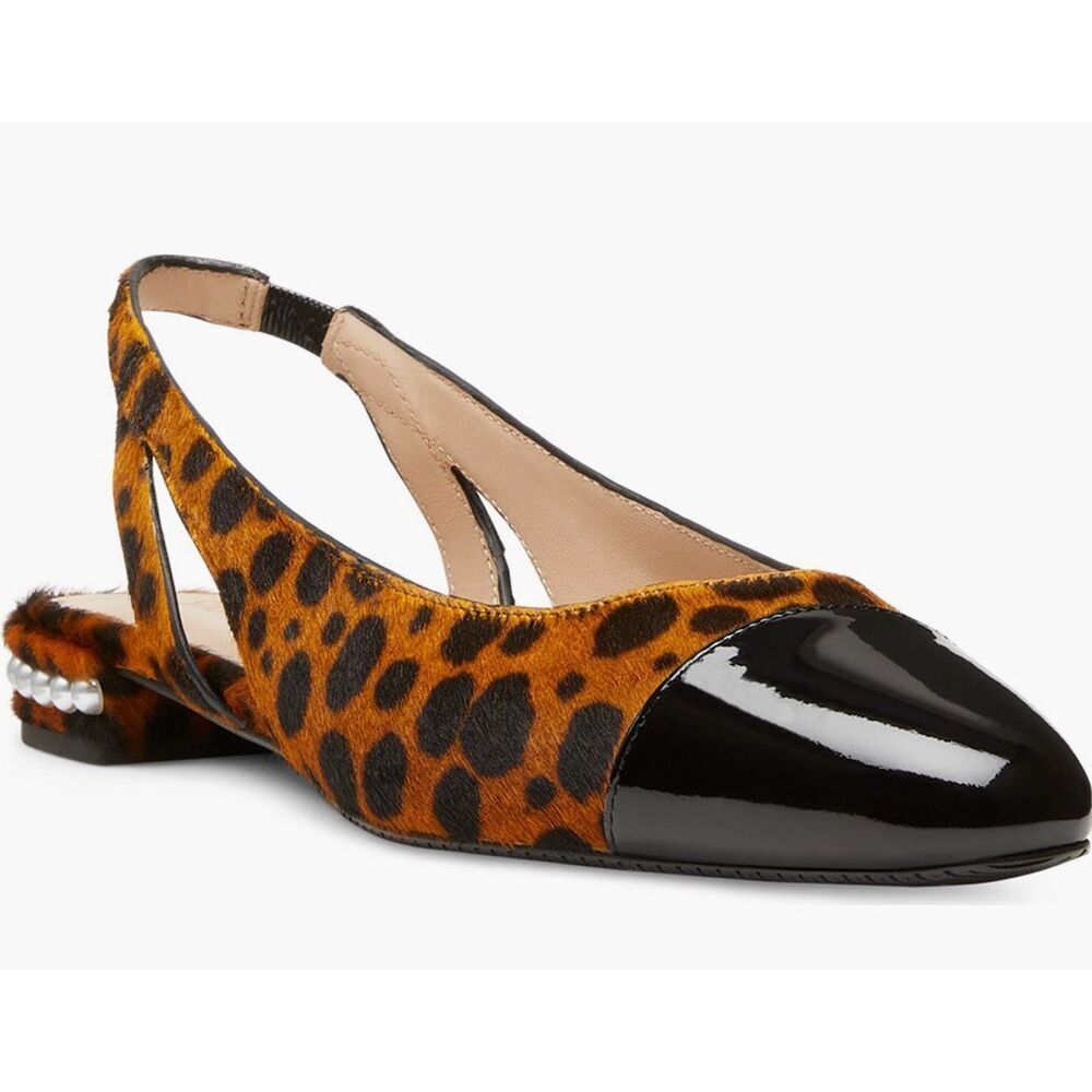 Stuart Weitzman Pearl Genuine Calf Hair Slingback in Toffee/Black NWB Size 6